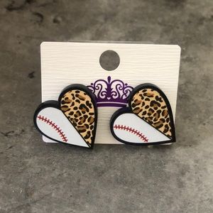 Baseball leopard cheetah heart studs
